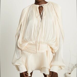 EUGÉNIE NEUTRAL FULLY PLEATED RUFFLED MINI DRESS